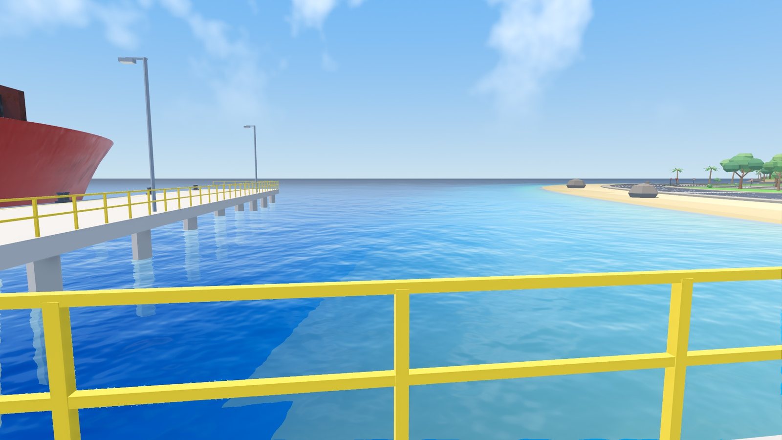 Fishing pier with yellow railings over the sea