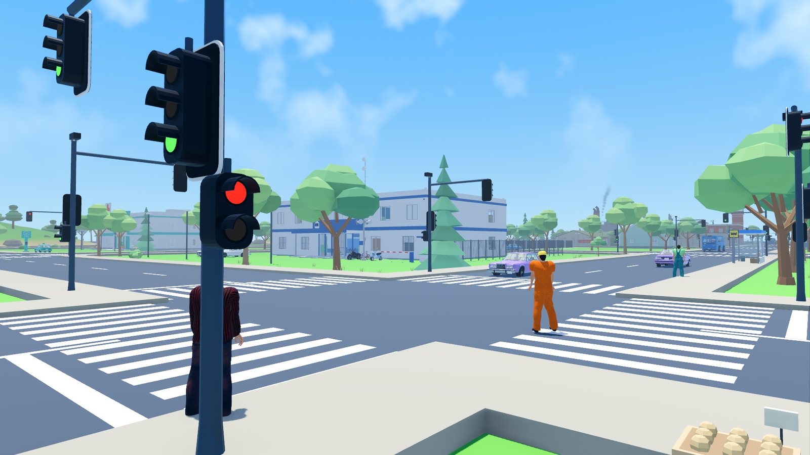 Traffic light on red and a zebra crossing